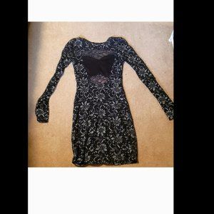 Express: midi, lace, navy dress with open back